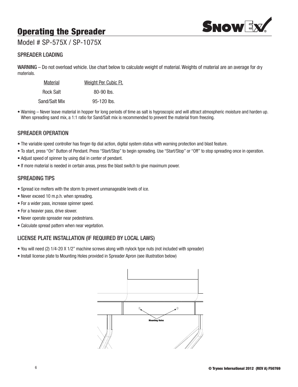 Operating the spreader | SnowEx SP-1075X User Manual | Page 6 / 28