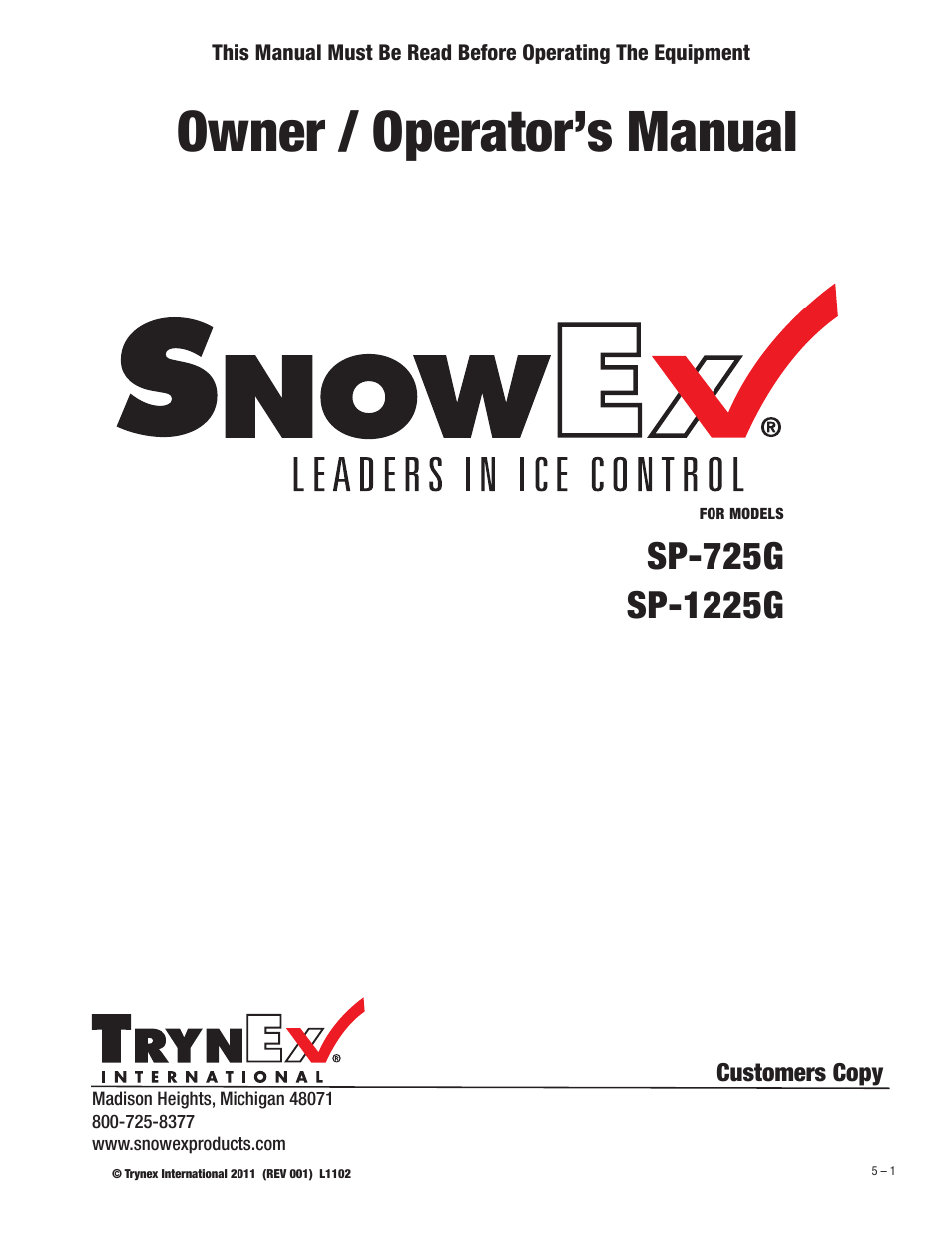 SnowEx SP-1225G User Manual | 21 pages