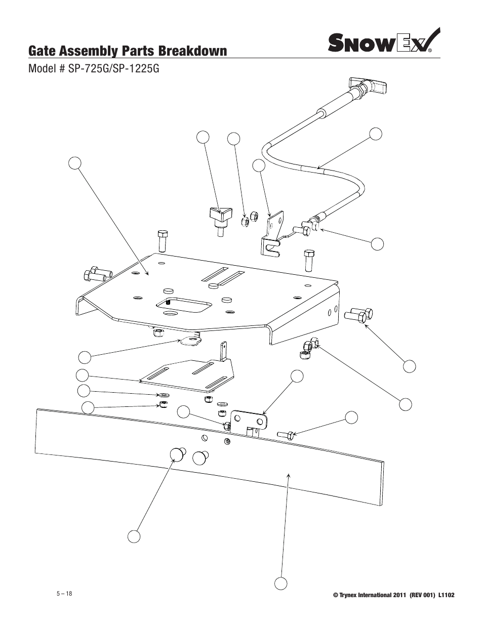 Gate assembly parts breakdown | SnowEx SP-1225G User Manual | Page 18 / 21