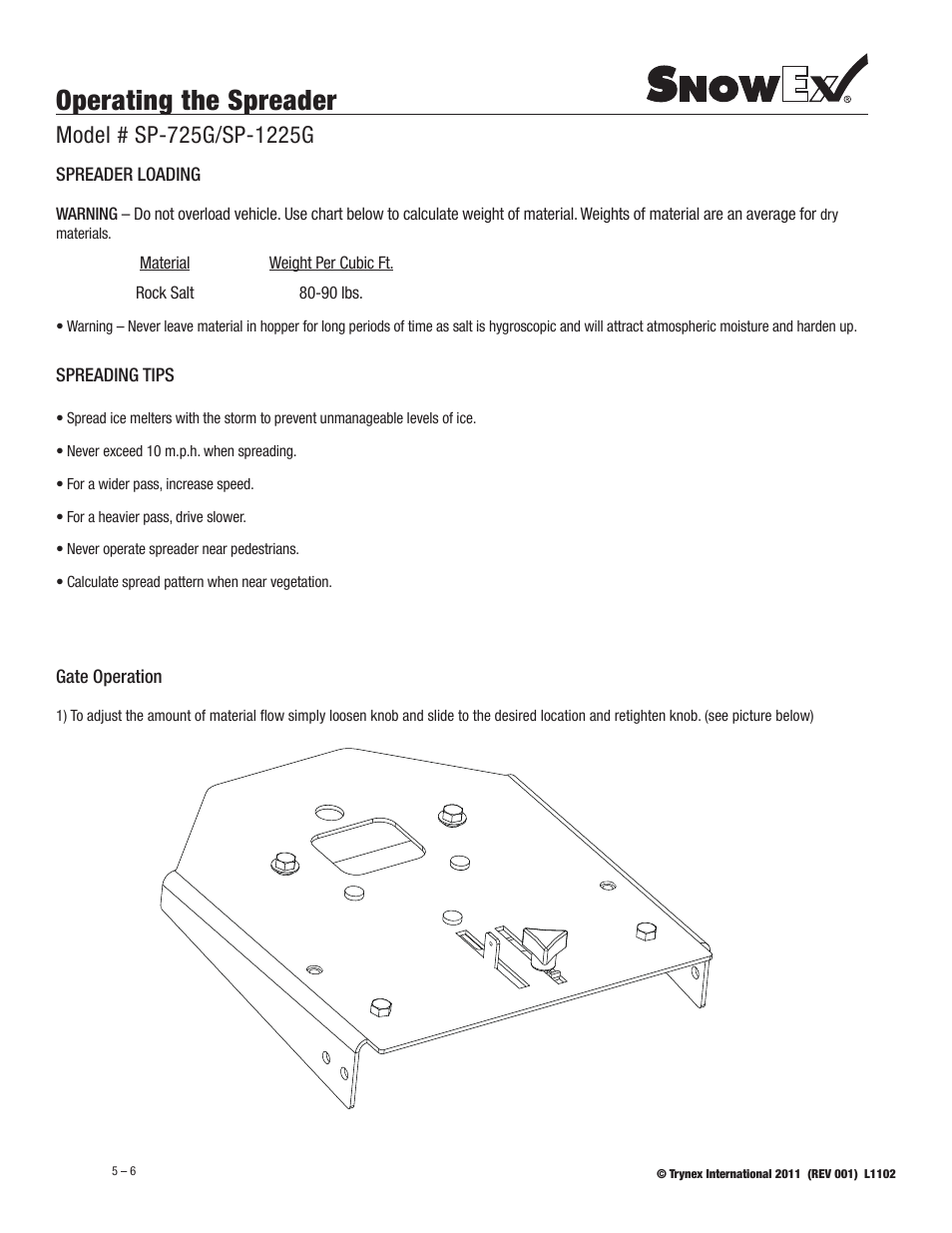 Operating the spreader | SnowEx SP-1225G User Manual | Page 6 / 21