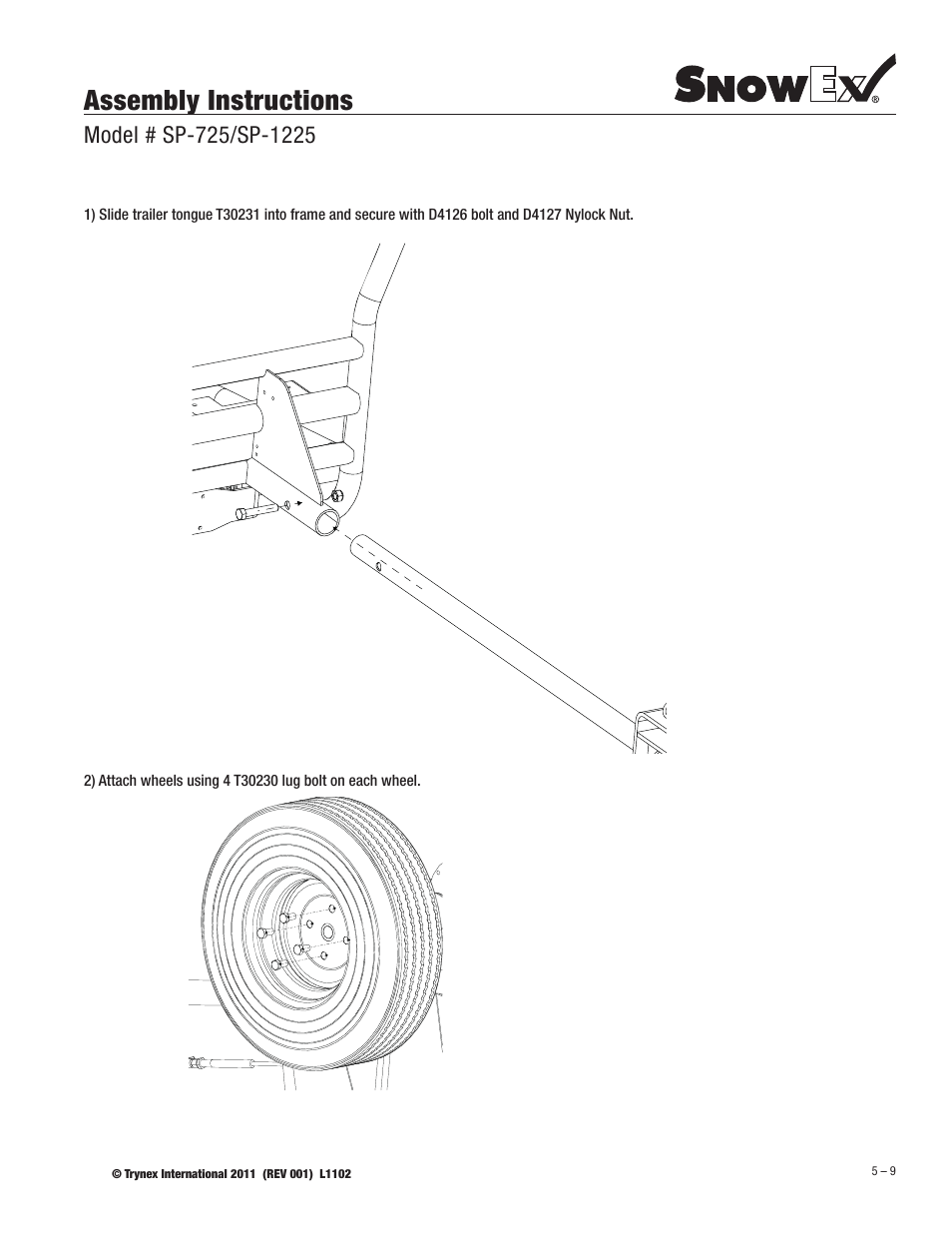 Assembly instructions | SnowEx SP-1225G User Manual | Page 9 / 21