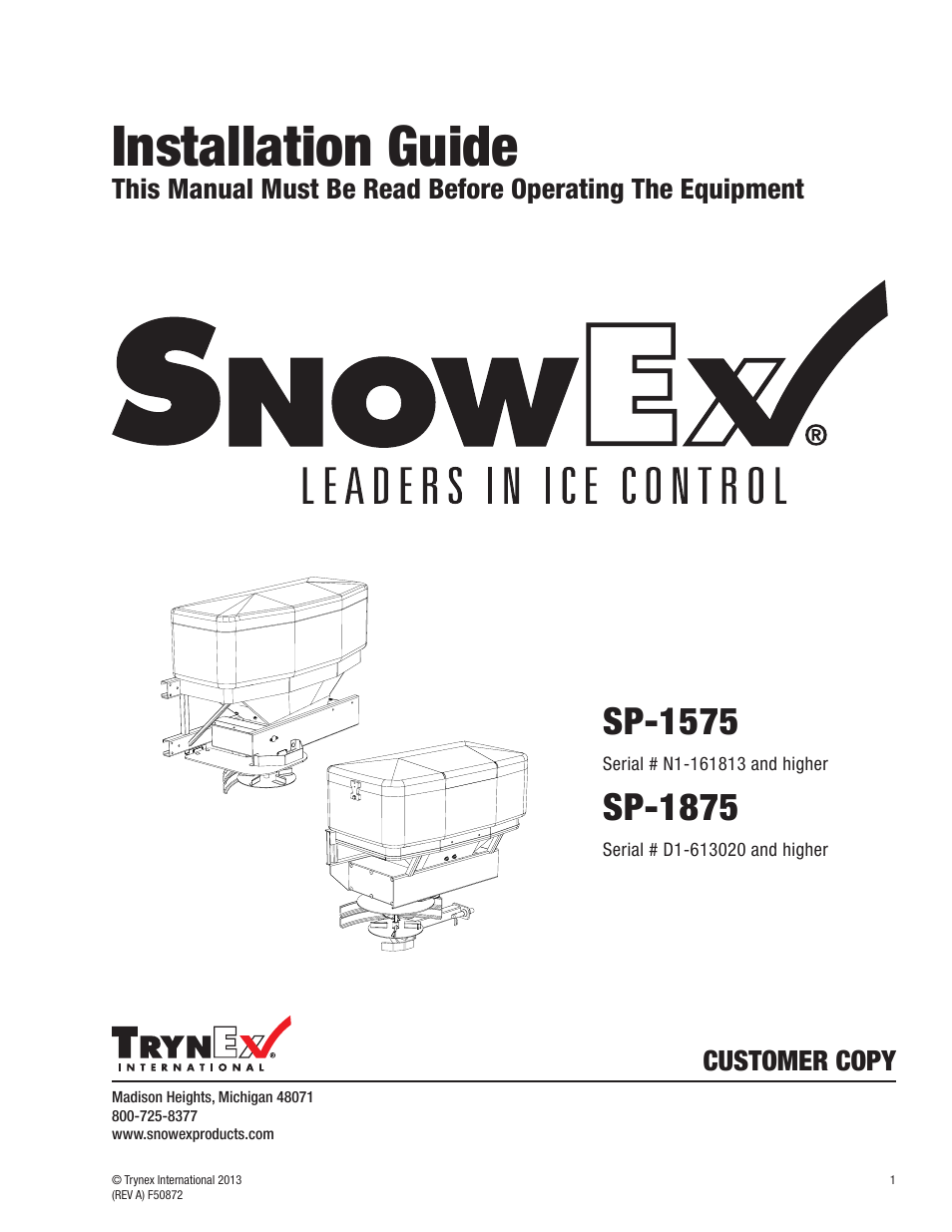 SnowEx SP-1875 User Manual | 32 pages