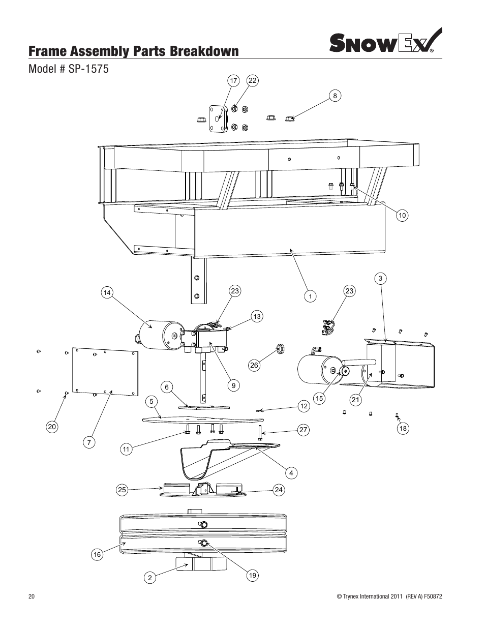 Frame assembly parts breakdown, Model # sp-1575 | SnowEx SP-1875 User Manual | Page 20 / 32