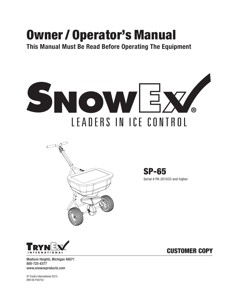 SnowEx SP-65 User Manual | 24 pages