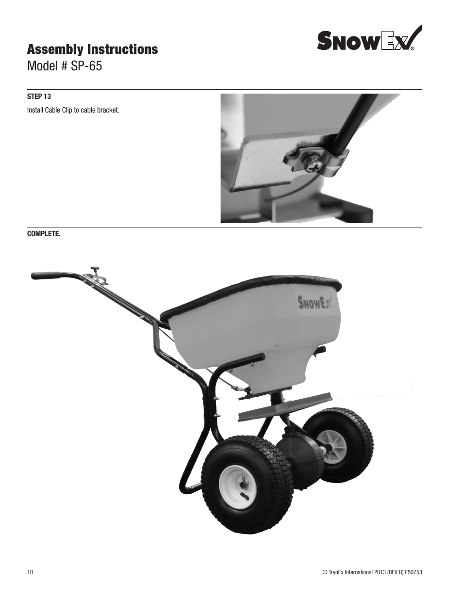 Assembly instructions model # sp-65 | SnowEx SP-65 User Manual | Page 10 / 24