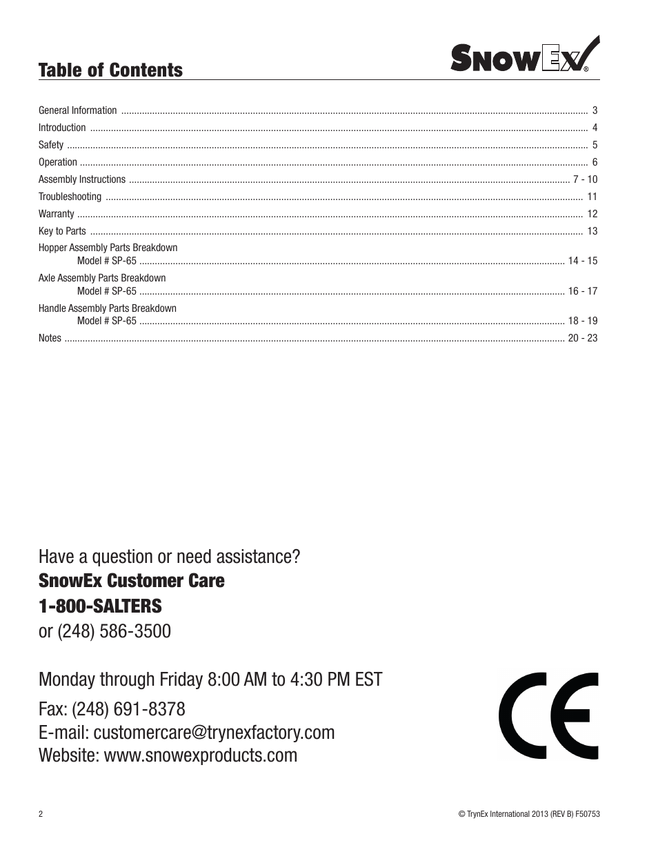 SnowEx SP-65 User Manual | Page 2 / 24