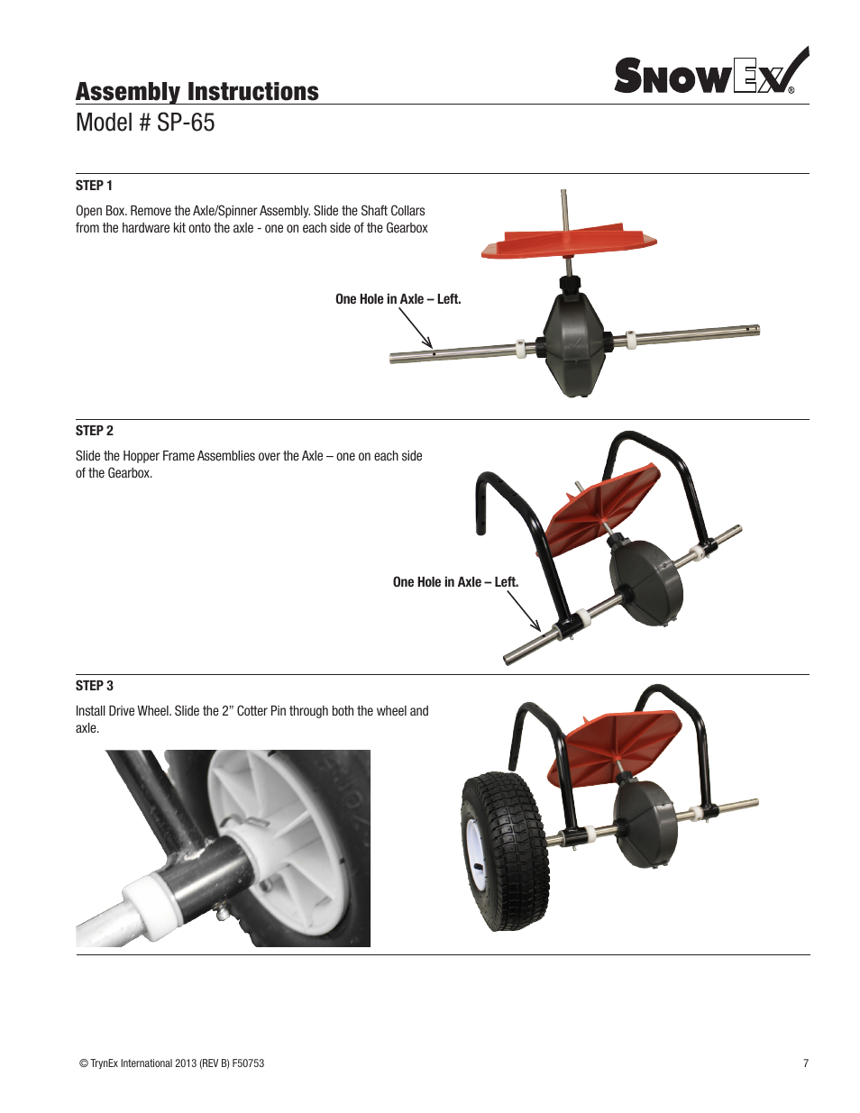 Assembly instructions model # sp-65 | SnowEx SP-65 User Manual | Page 7 / 24