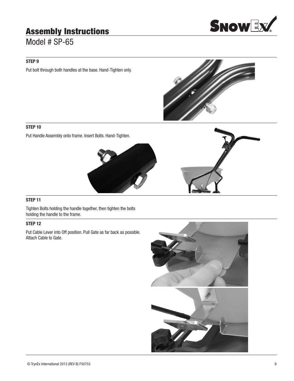 Assembly instructions model # sp-65 | SnowEx SP-65 User Manual | Page 9 / 24