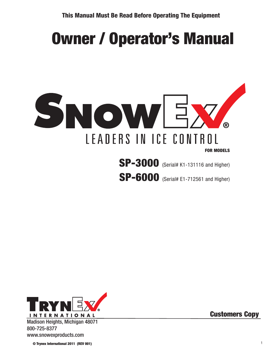 SnowEx SP-6000 User Manual | 31 pages