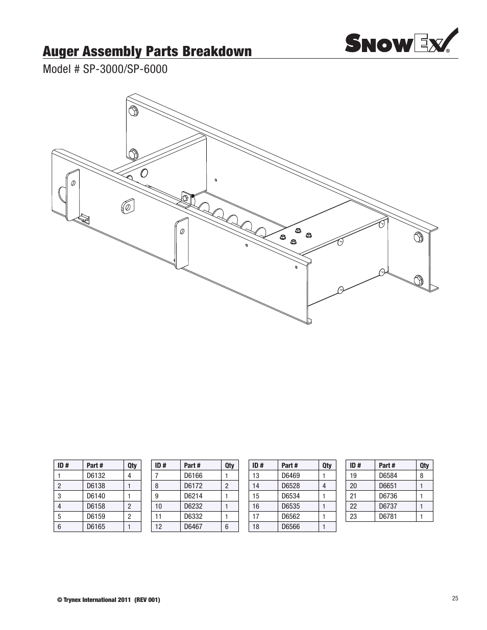 Auger assembly parts breakdown | SnowEx SP-6000 User Manual | Page 25 / 31