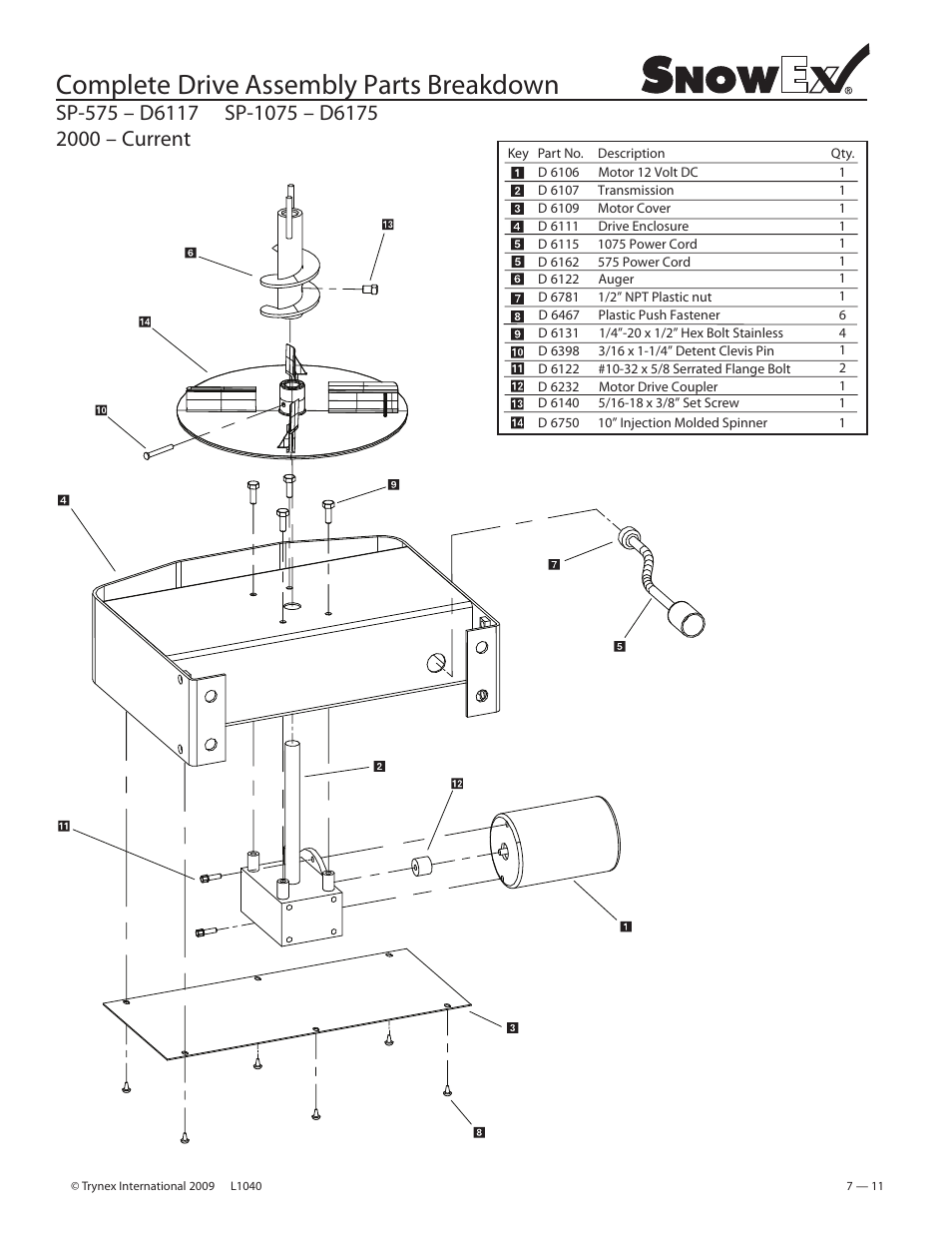 Complete drive assembly parts breakdown | SnowEx Junior 325 User Manual | Page 11 / 51