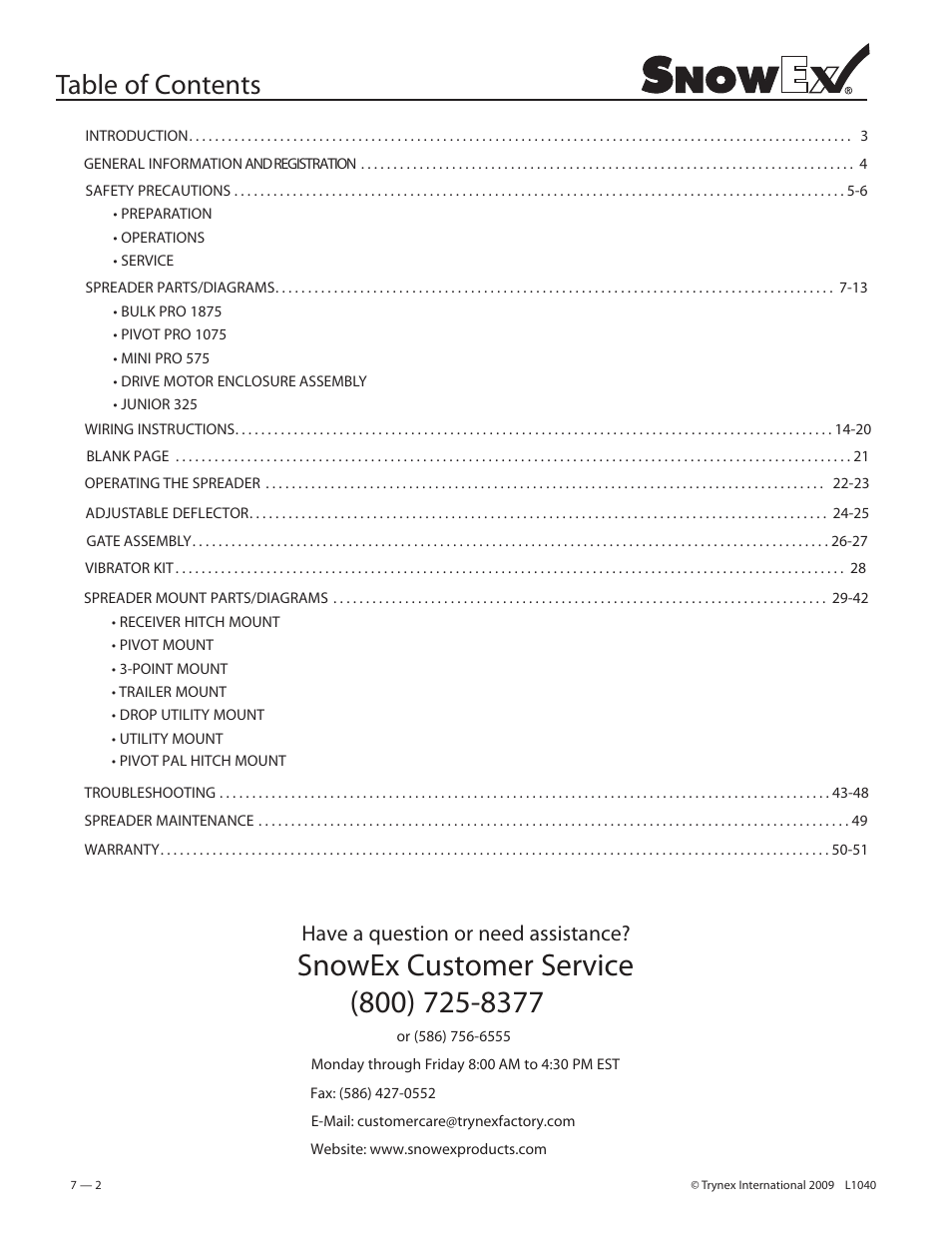 SnowEx Junior 325 User Manual | Page 2 / 51