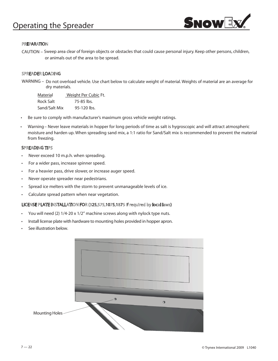 Operating the spreader | SnowEx Junior 325 User Manual | Page 22 / 51