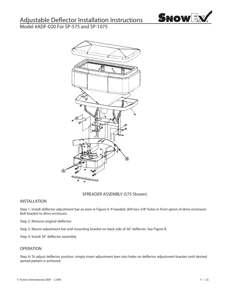 Adjustable deflector installation instructions | SnowEx Junior 325 User Manual | Page 25 / 51