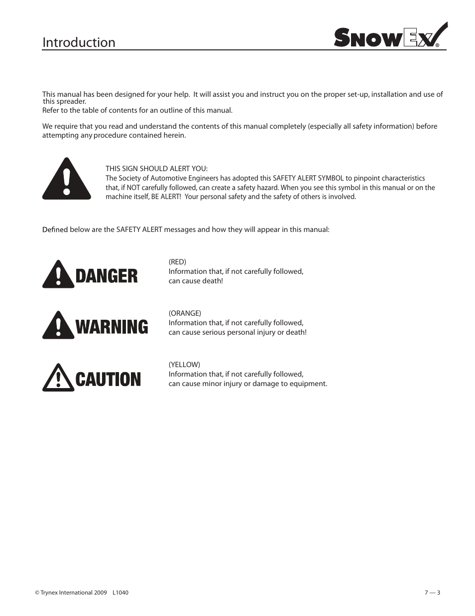 Introduction | SnowEx Junior 325 User Manual | Page 3 / 51
