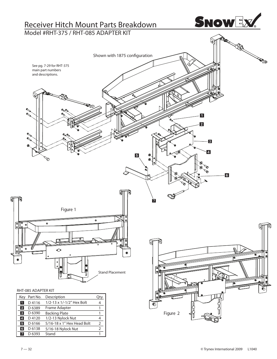 Receiver hitch mount parts breakdown | SnowEx Junior 325 User Manual | Page 32 / 51