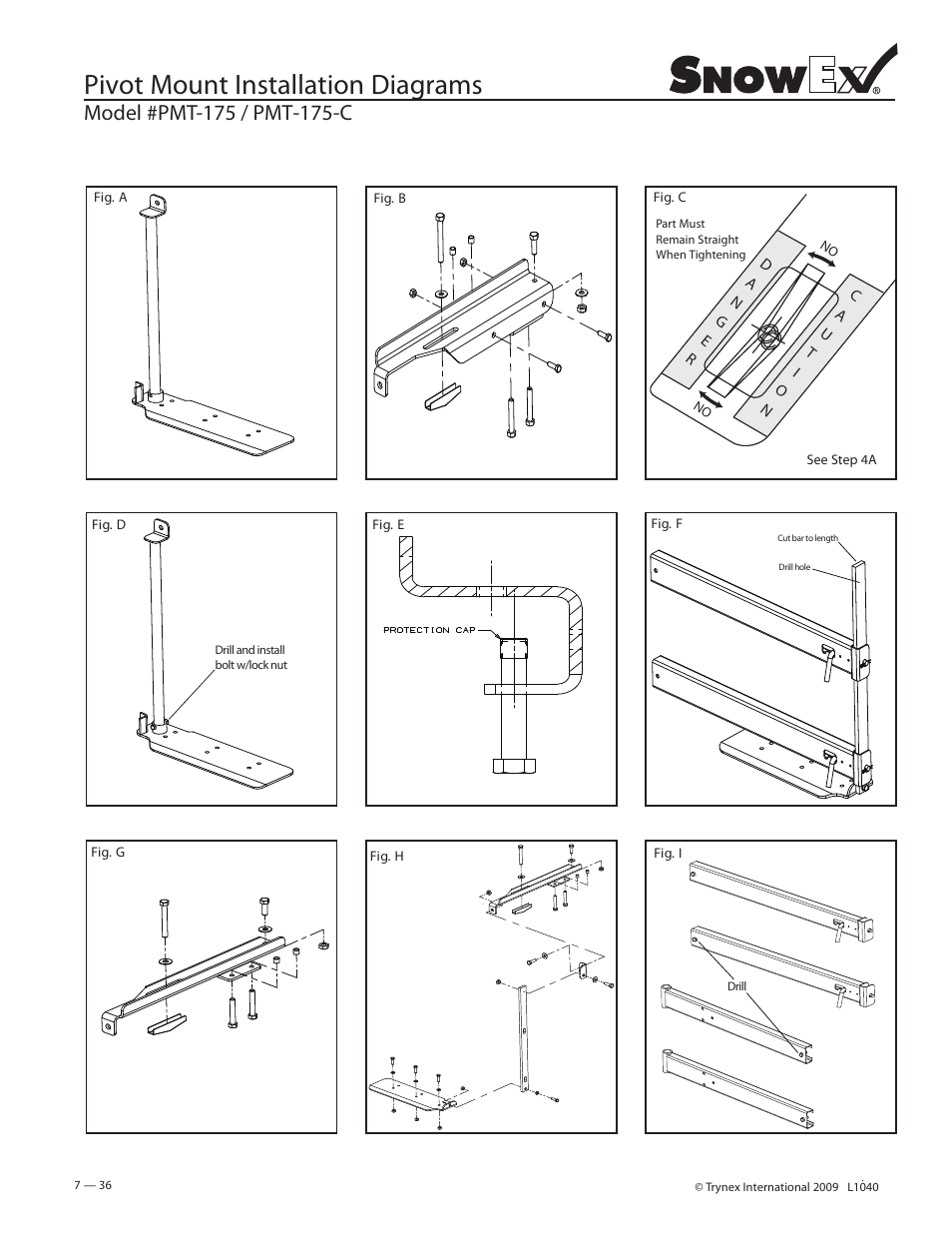 Pivot mount installation diagrams | SnowEx Junior 325 User Manual | Page 36 / 51