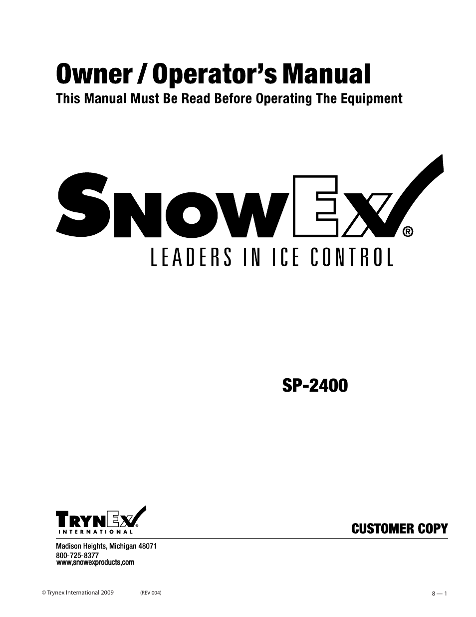 SnowEx SP-2400 User Manual | 35 pages
