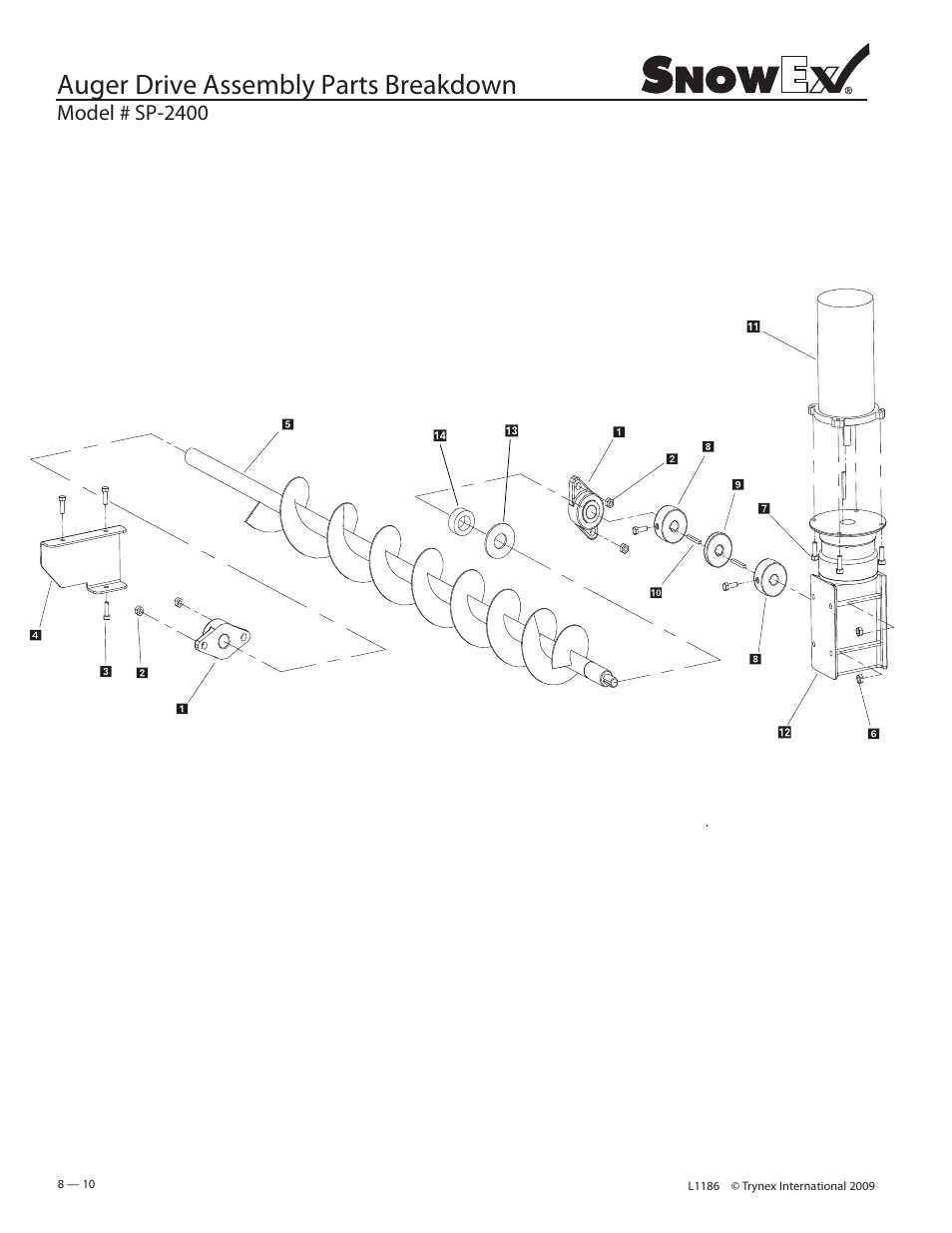 Auger drive assembly parts breakdown | SnowEx SP-2400 User Manual | Page 10 / 35