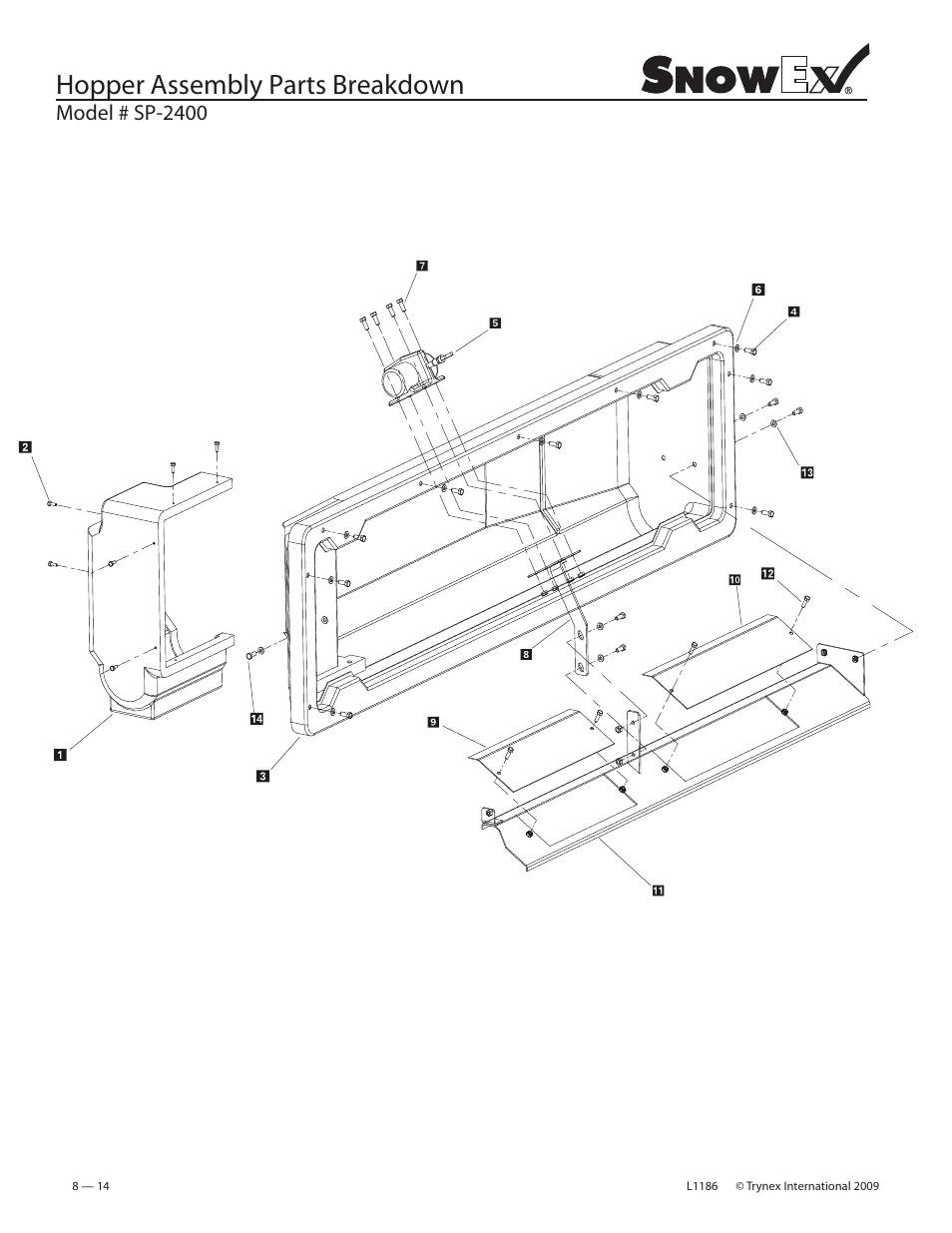 Hopper assembly parts breakdown | SnowEx SP-2400 User Manual | Page 14 / 35