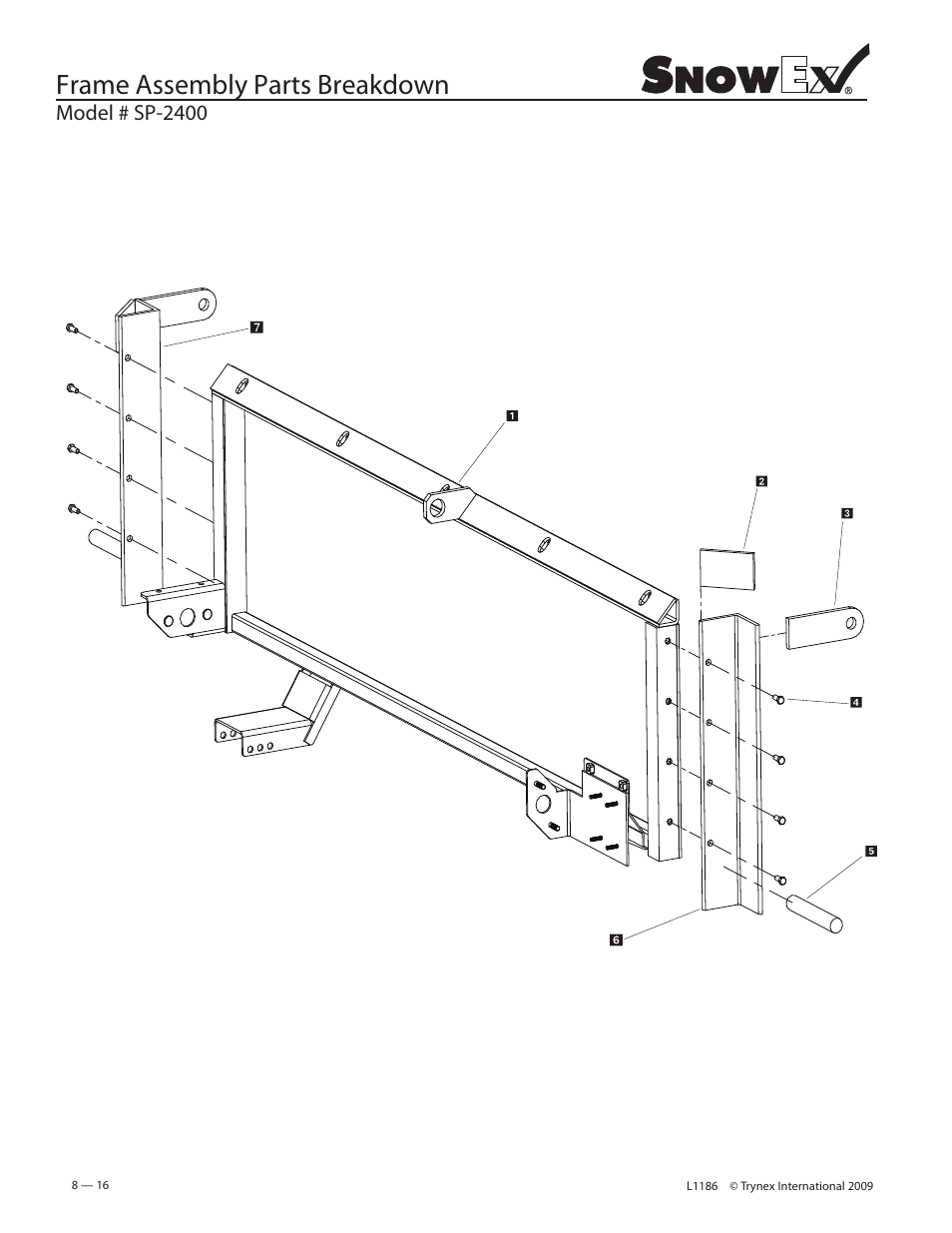 Frame assembly parts breakdown | SnowEx SP-2400 User Manual | Page 16 / 35
