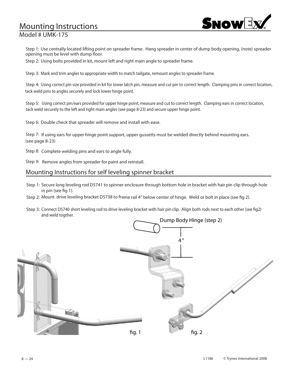 Mounting instructions, Model # umk-175 | SnowEx SP-2400 User Manual | Page 24 / 35