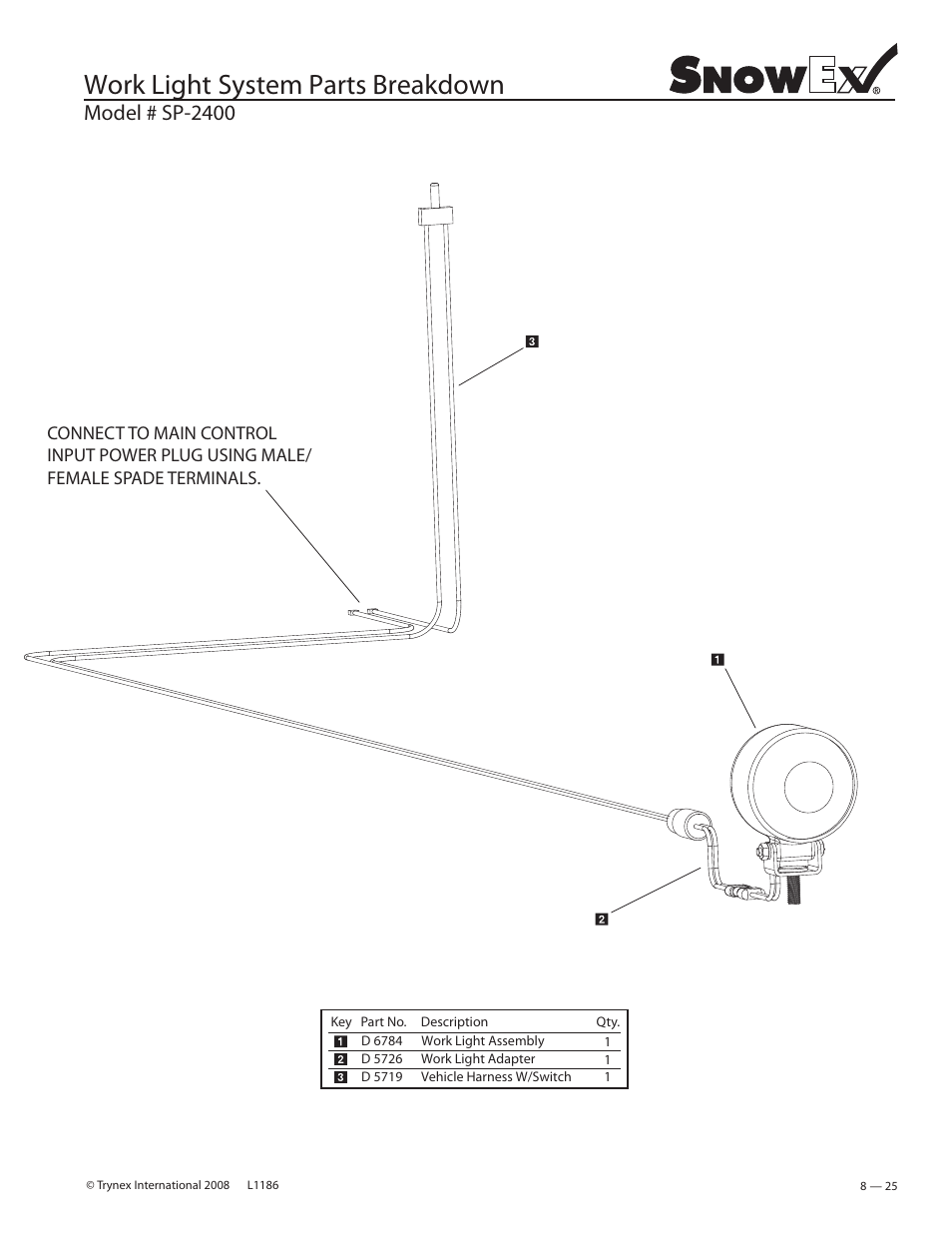 Work light system parts breakdown, Model # sp-2400 | SnowEx SP-2400 User Manual | Page 25 / 35