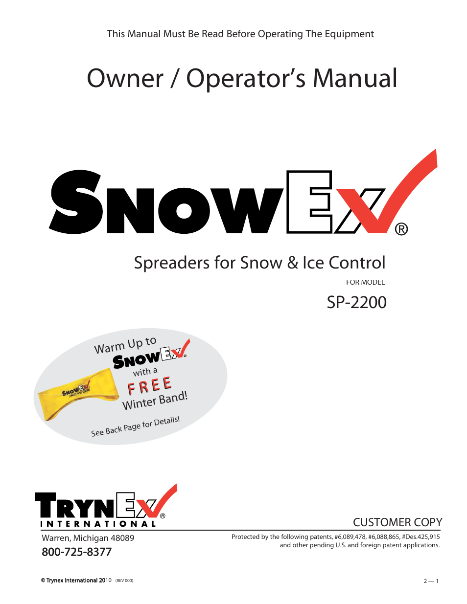 SnowEx SP-2200 User Manual | 36 pages