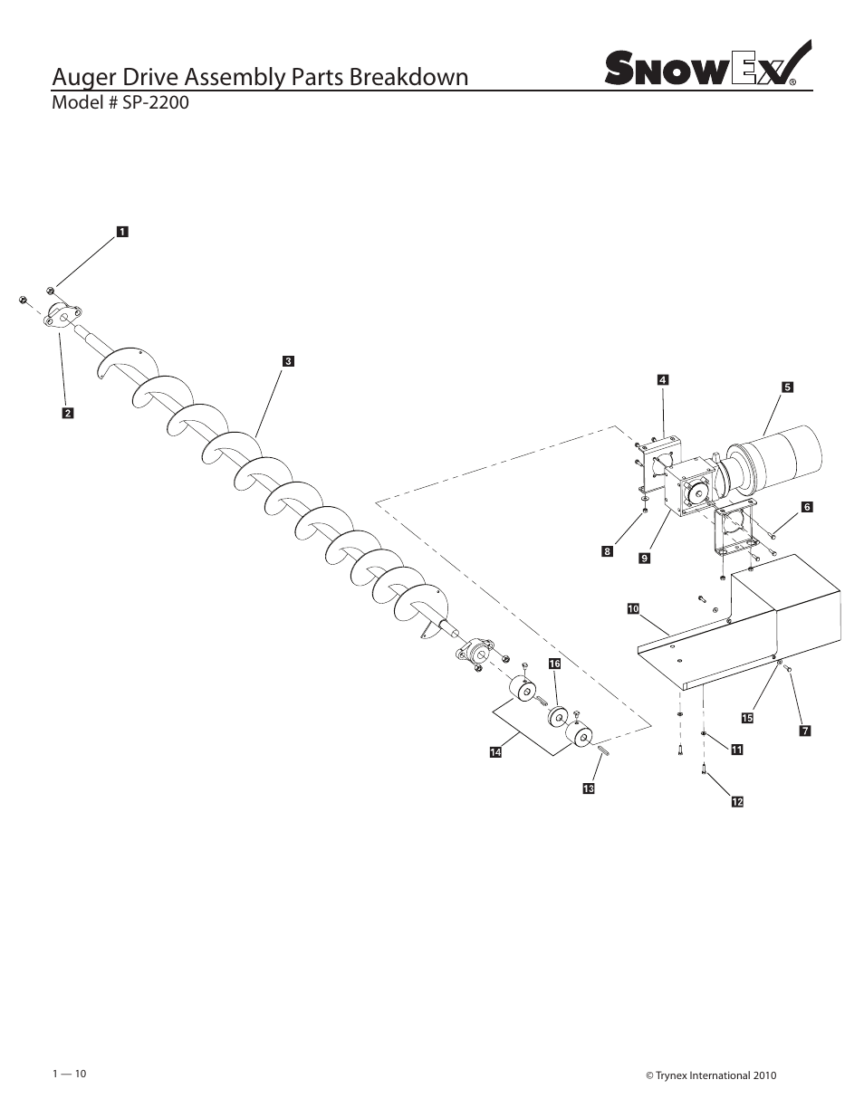 Auger drive assembly parts breakdown | SnowEx SP-2200 User Manual | Page 10 / 36