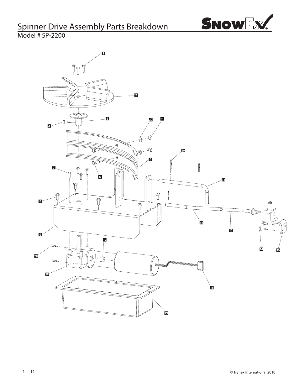 Spinner drive assembly parts breakdown | SnowEx SP-2200 User Manual | Page 12 / 36