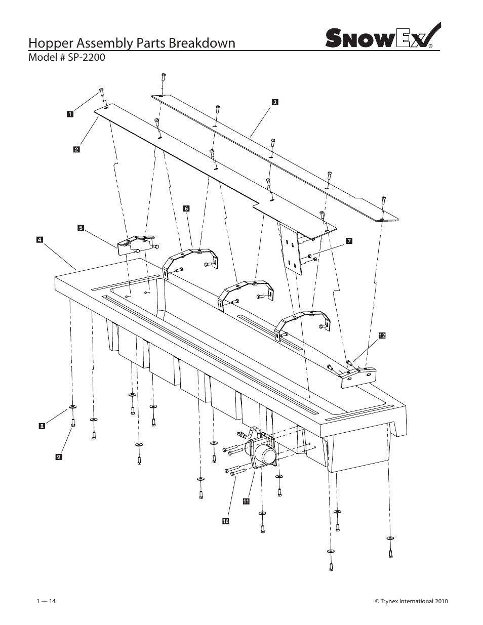 Hopper assembly parts breakdown | SnowEx SP-2200 User Manual | Page 14 / 36