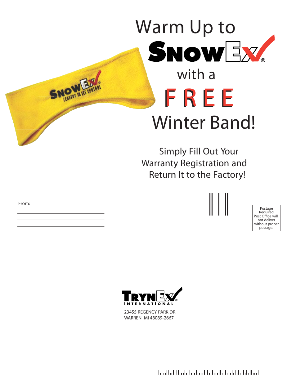 F r e e, Warm up to, Winter band | With a | SnowEx SP-2200 User Manual | Page 36 / 36