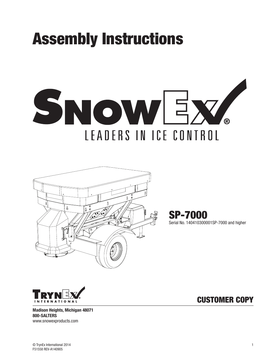 SnowEx SP-7000 Assembly Instructions User Manual | 12 pages