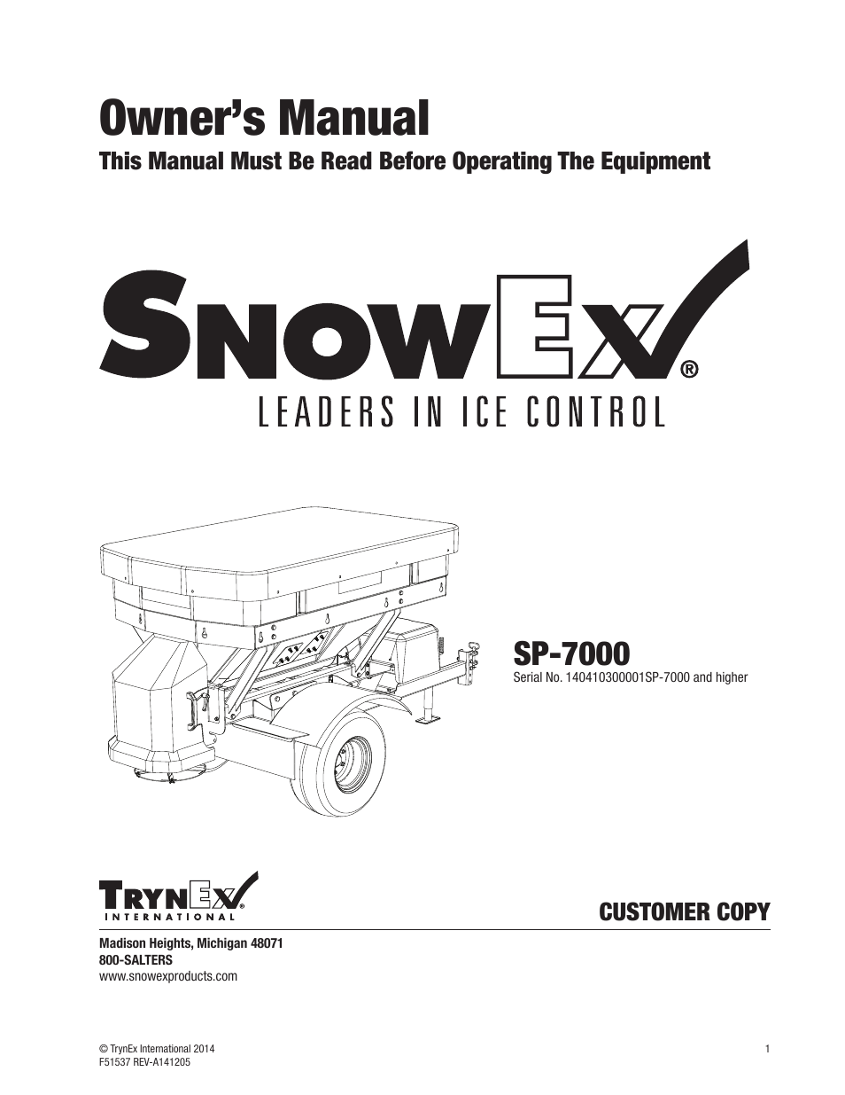 SnowEx SP-7000 Owners Manual User Manual | 16 pages