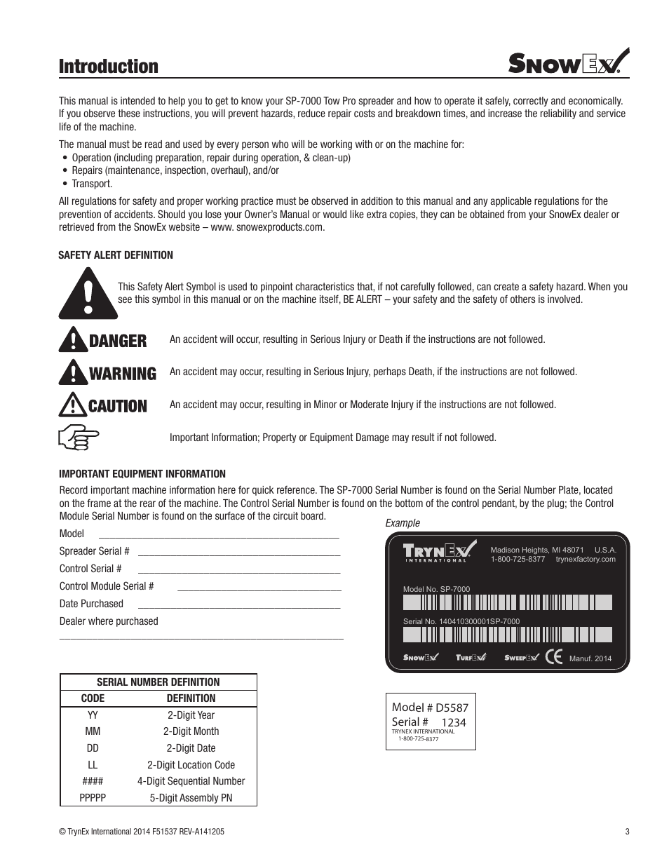 Introduction | SnowEx SP-7000 Owners Manual User Manual | Page 3 / 16