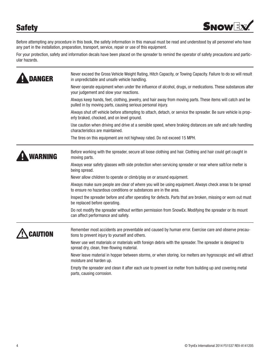 Safety | SnowEx SP-7000 Owners Manual User Manual | Page 4 / 16