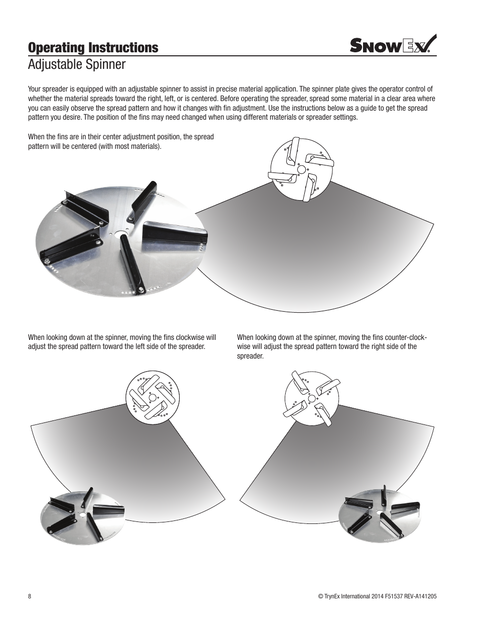 Operating instructions adjustable spinner | SnowEx SP-7000 Owners Manual User Manual | Page 8 / 16
