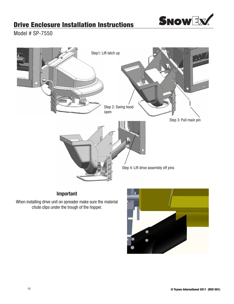 Drive enclosure installation instructions, Model # sp-7550 | SnowEx SP-7550 User Manual | Page 10 / 36