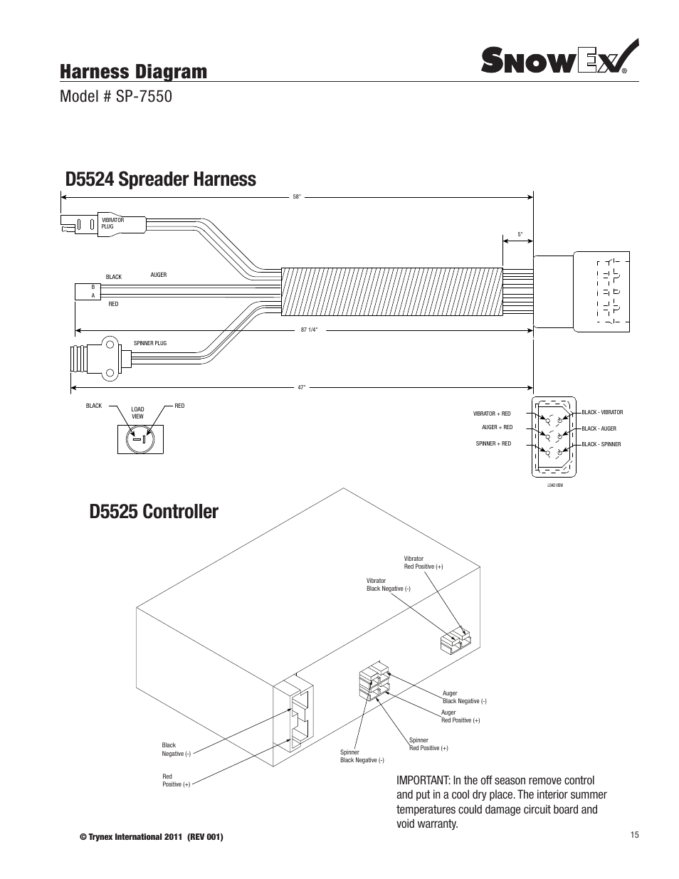 Harness diagram, Model # sp-7550 | SnowEx SP-7550 User Manual | Page 15 / 36