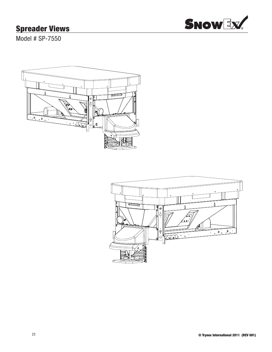Spreader views, Model # sp-7550 | SnowEx SP-7550 User Manual | Page 23 / 36