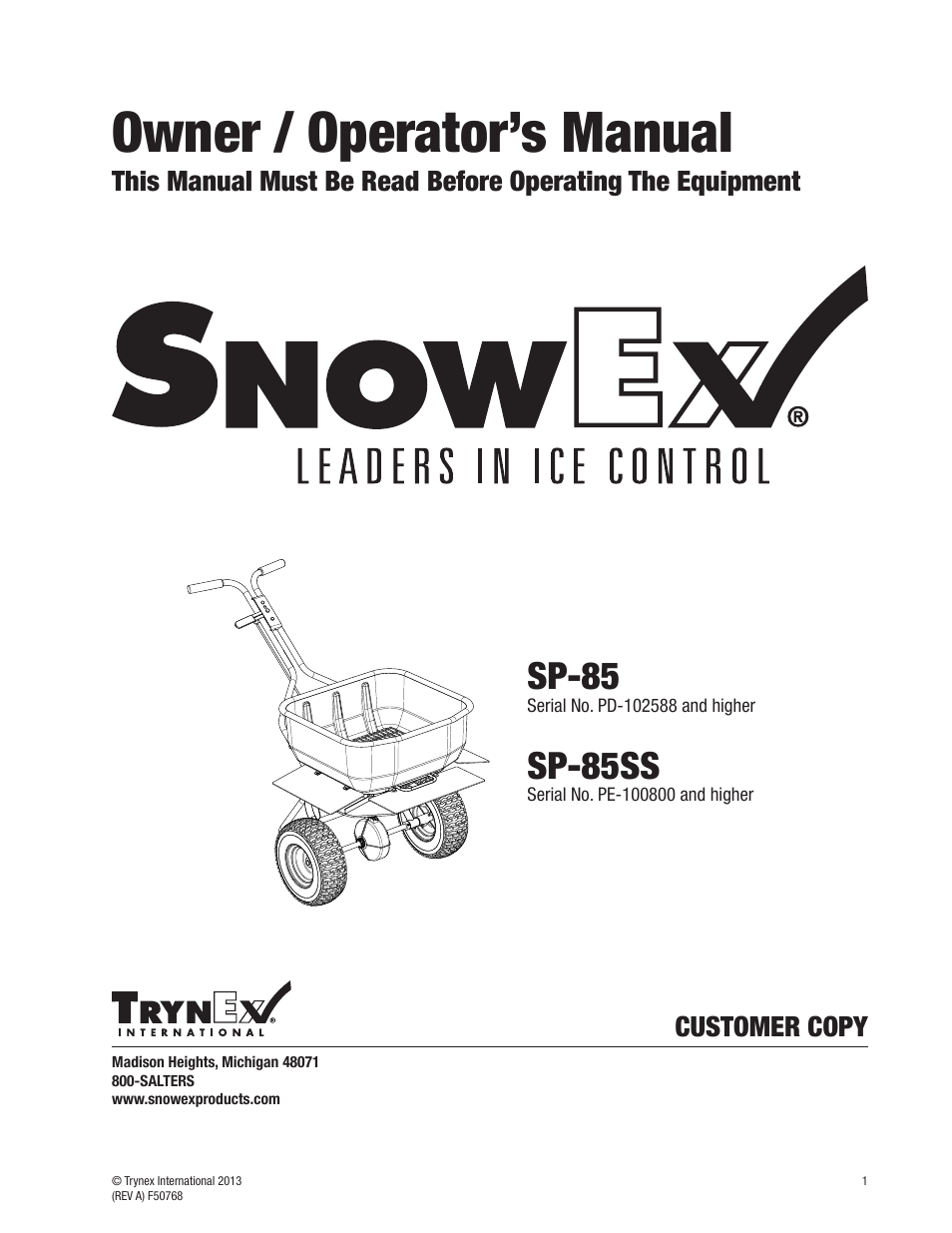 SnowEx SP-85SS User Manual | 28 pages
