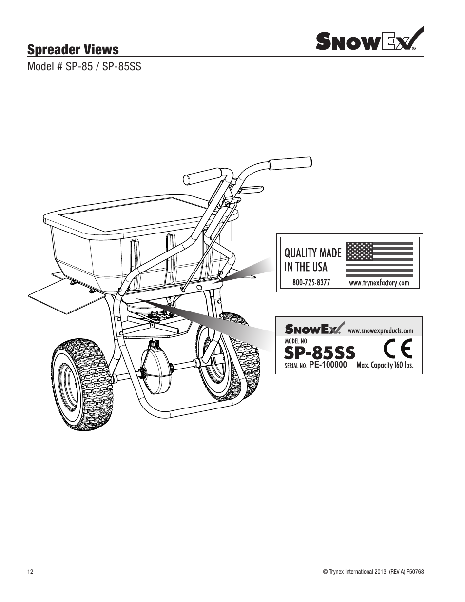 Spreader views, Model # sp-85 / sp-85ss | SnowEx SP-85SS User Manual | Page 12 / 28