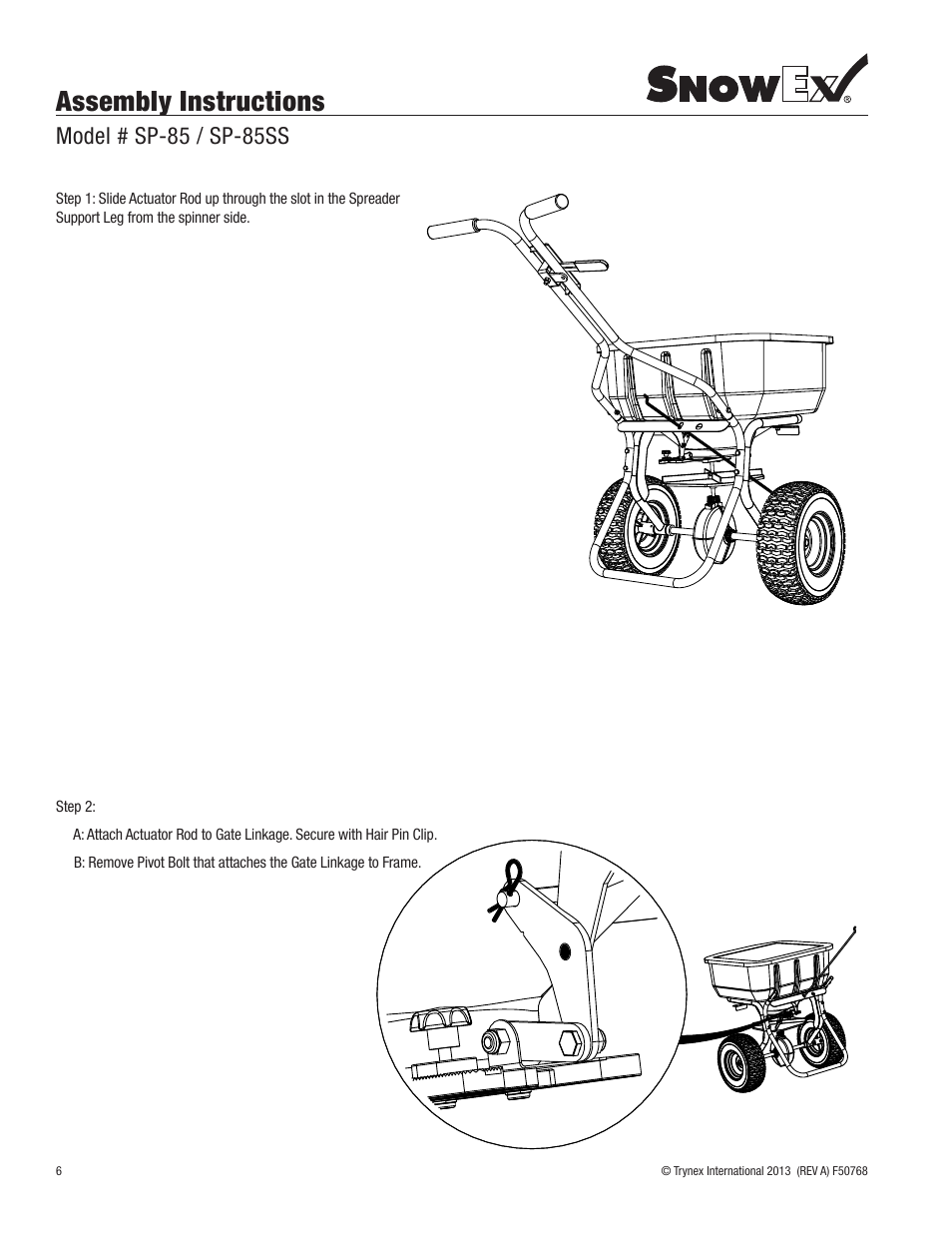 Assembly instructions, Model # sp-85 / sp-85ss | SnowEx SP-85SS User Manual | Page 6 / 28