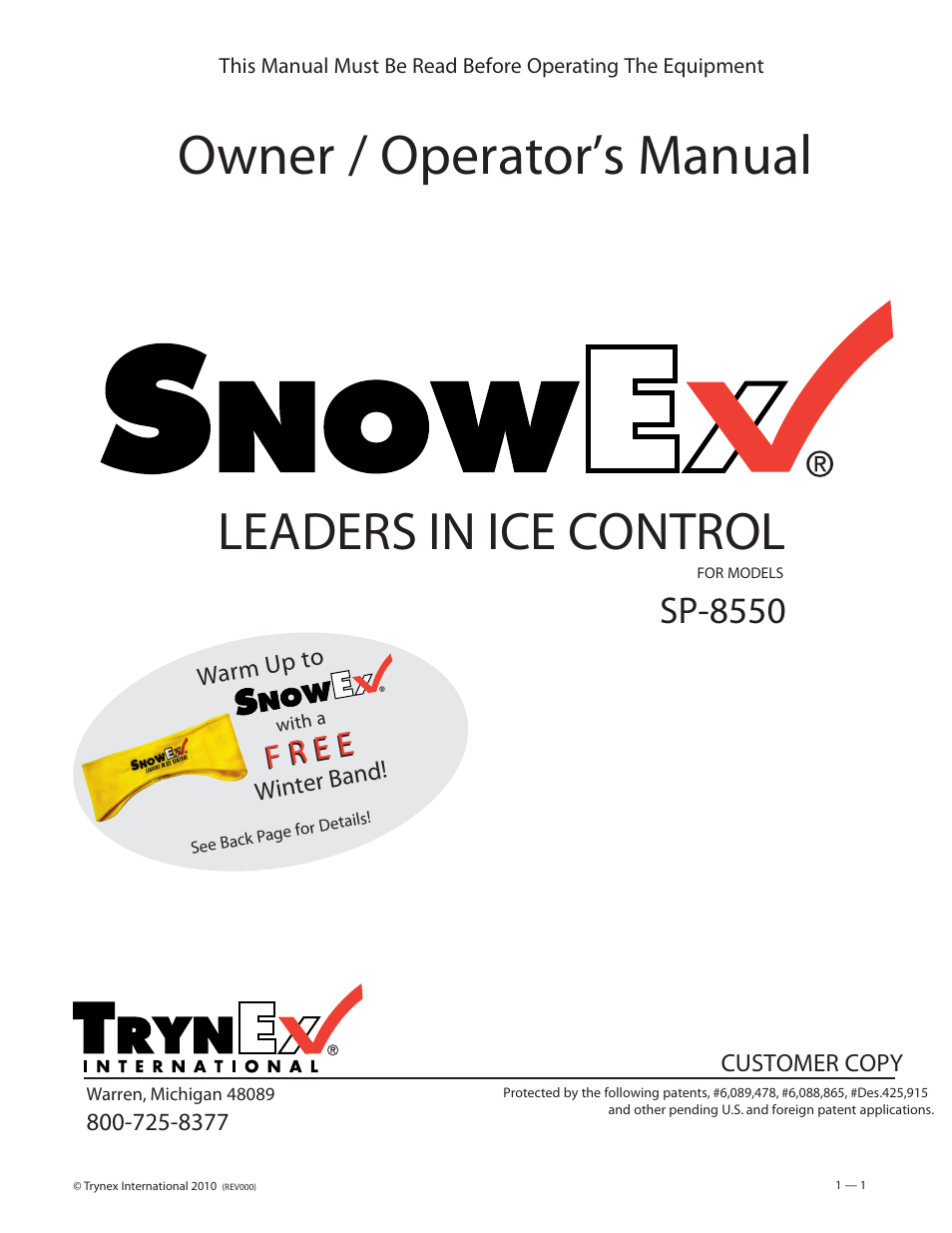 SnowEx SP-8550 User Manual | 37 pages