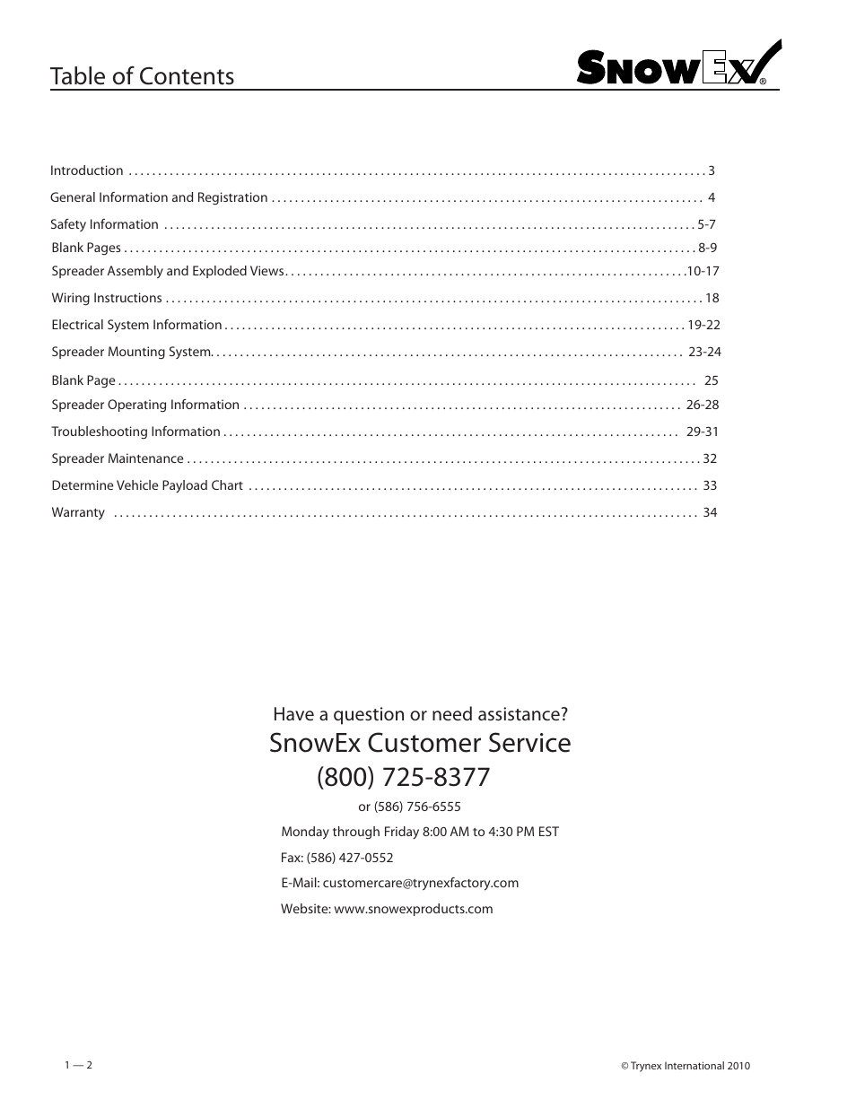 SnowEx SP-8550 User Manual | Page 2 / 37