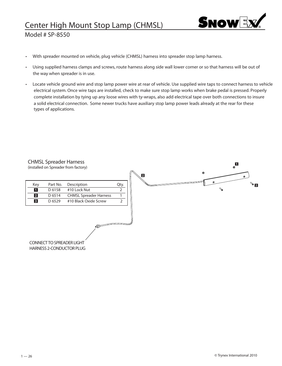 Center high mount stop lamp (chmsl), Model # sp-8550 | SnowEx SP-8550 User Manual | Page 23 / 37
