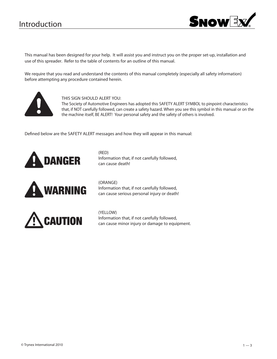 Introduction | SnowEx SP-8550 User Manual | Page 3 / 37