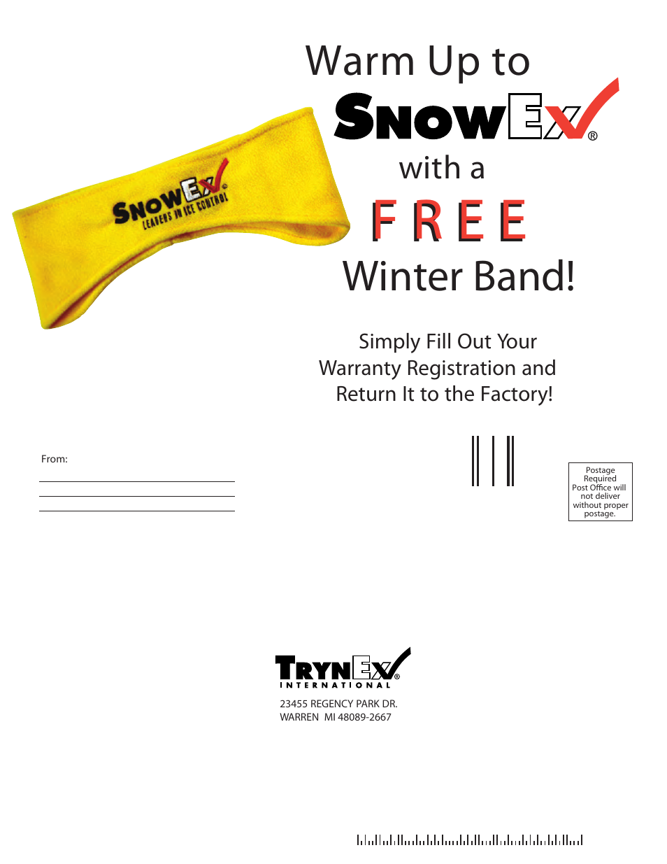 F r e e, Warm up to, Winter band | With a | SnowEx SP-8550 User Manual | Page 37 / 37