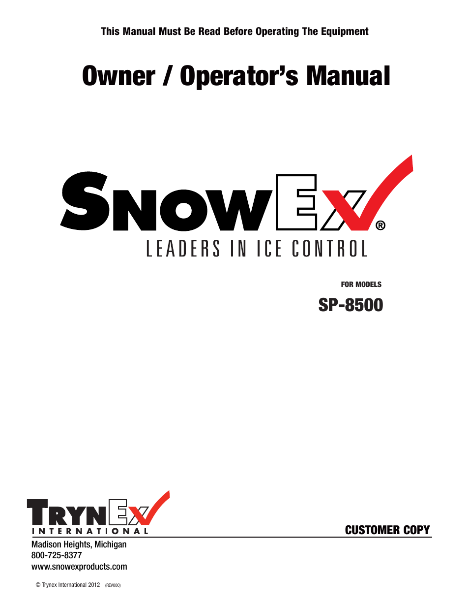 SnowEx SP-8500 User Manual | 34 pages