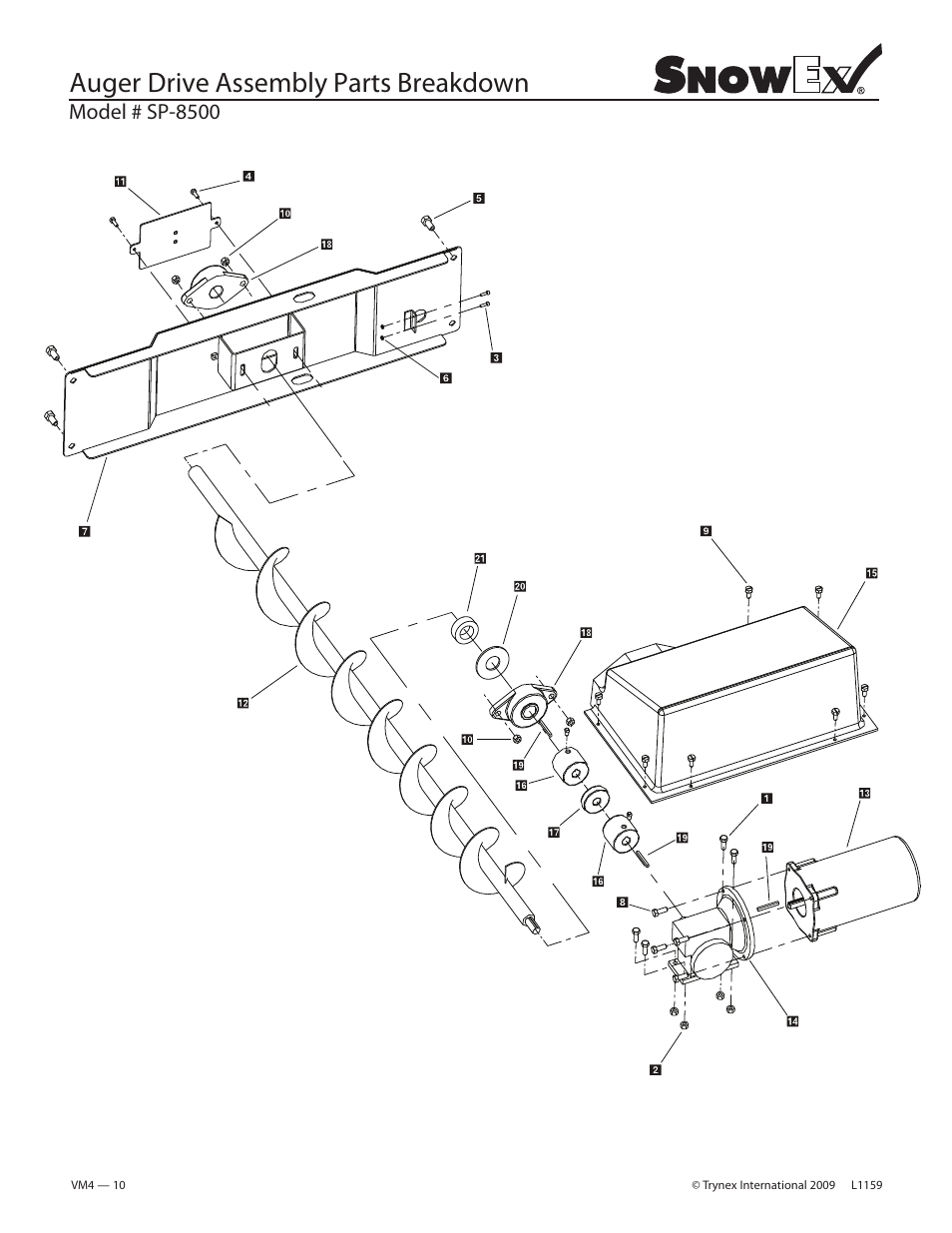 Auger drive assembly parts breakdown | SnowEx SP-8500 User Manual | Page 10 / 34